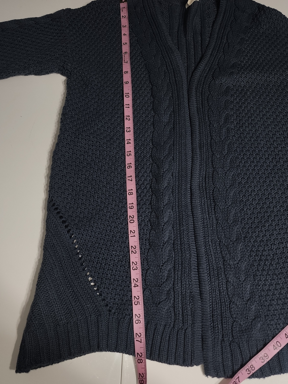 debut Open-Front Cable Knit Cardigan - Slate Blue - Picture 5 of 9